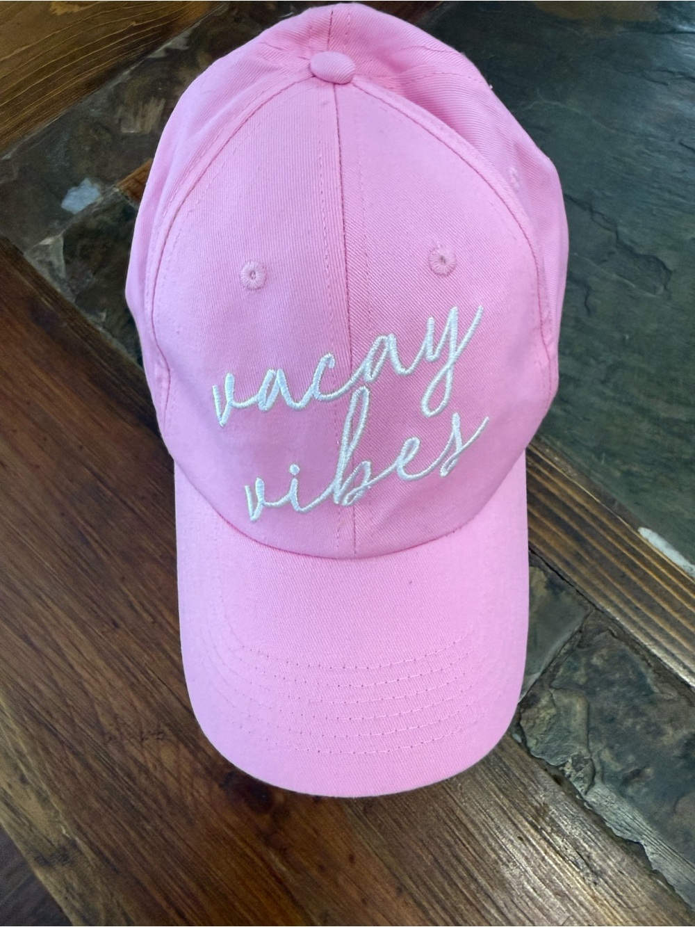 Pink "Vacay Vibes" Embroidered Baseball Cap - 100% cotton
